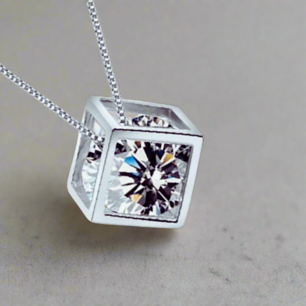 Dazzling Cube-Sterling Silver- Pendant- affordable jewelry in Canada