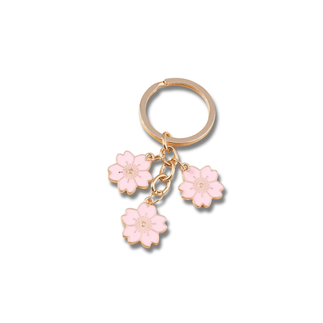 cherry blosson charm-affordable jewelry in Canada-This vibrant and stylish keychain features colorful enameled cherry blossom flower charms, each delicately crafted with a smooth, glossy finish. The design is further enhanced by a chic tassel, adding a pl