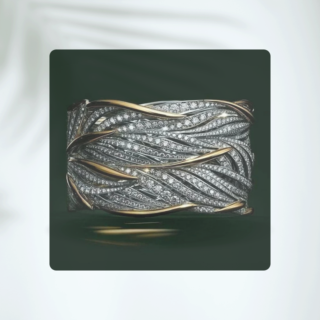 Two-Tone Zircon Wave Ring-This stunning ring is crafted from high-quality 925 Sterling Silver, offering both durability and a brilliant shine. The design features an intricate wave pattern, beautifully accented with inlaid crystal zircon stones. The two-t